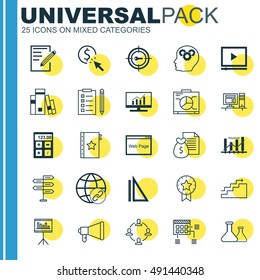 Set Of Universal Icons On Flask, Planning, Creativity And More. Premium Quality EPS10 Vector Illustration For Web, Mobile And Infographic Design.