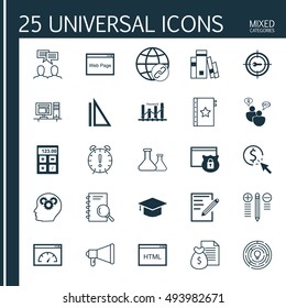 Set Of Universal Icons On HTML Code, Research, Hat And More. Premium Quality EPS10 Vector Illustration For Web, Mobile And Infographic Design.