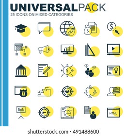Set Of Universal Icons On Pay Per Click, Charts, Rulers And More. Premium Quality EPS10 Vector Illustration For Web, Mobile And Infographic Design.