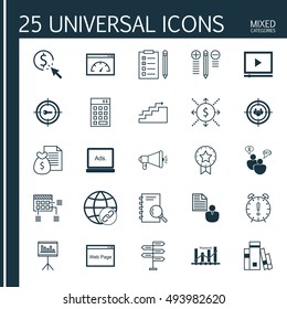 Set Of Universal Icons On Target Keywords, Book, Pay Per Click And More. Premium Quality EPS10 Vector Illustration For Web, Mobile And Infographic Design.