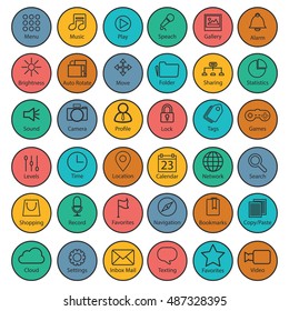Set of universal modern thin line icons for web and mobile on colorful background