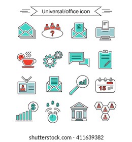 Set of universal office and organizational icons. Thin line style. Vector element of graphic design