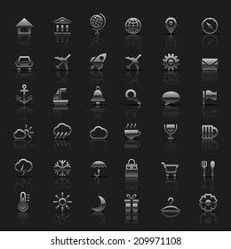 Set of universal silver icons. Vector illustration. 