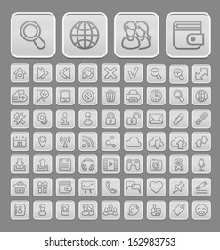 Set of universal soft grey icons, suitable for web browsing and social media communication