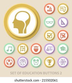 Set of Universal Standard Education Icons on Elegant Modern Three-dimensional Colored Circular Buttons on Colored Background 2.