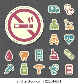 Set of Universal Standard New Color Medical Icons Paper Cut Style on Black Background 1.