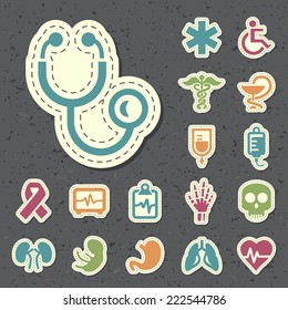 Set of Universal Standard New Color Medical Icons Paper Cut Style on Black Background 2.