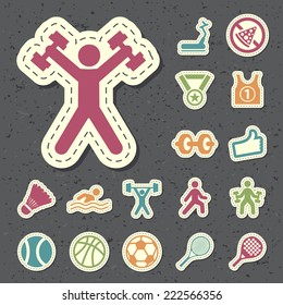 Set of Universal Standard New Color Fitness Icons Paper Cut Style on Black Background 3.