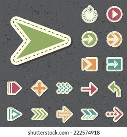 Set of Universal Standard New Color Arrows Icons Paper Cut Style on Black Background 3.