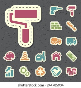 Set of Universal Standard New Flat Isolated Color Construction Icons Paper Cut Style on Black Background 1.