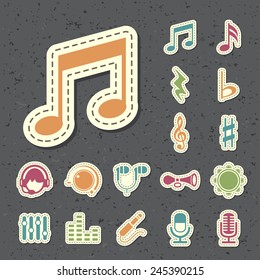 Set of Universal Standard New Flat Isolated Color Music Icons Paper Cut Style on Black Background 3.