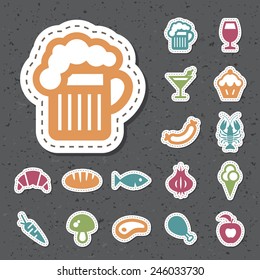 Set of Universal Standard New Flat Isolated Color Restaurant Icons Paper Cut Style on Black Background 3.