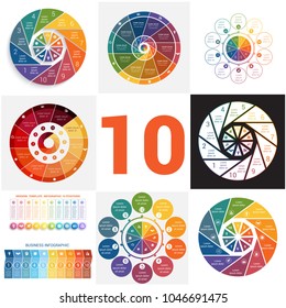 Set universal templates elements Infographics conceptual cyclic processes for 10 positions possible to use for workflow, banner, diagram, web design, timeline, area chart,number options
