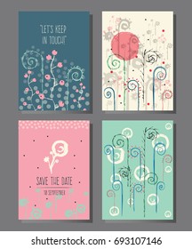 Set of universal templates with hand drawn herbs and flowers. Concept for  invitations, flyers, posters, greeting cards, save the date cards, banners.