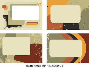 Set of universal templates in retro style for invitations and cards with texture. Free space for text. Vector illustration