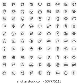 Set Universal Theme Vector Modern Simple Line Flat Icons Point Of Interest For Web Design And Mobile App. Black Vector Illustration For Using Interface.