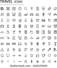  Set universal travel icons. Modern tourism icons to use for web site and mobile UI, example web site hotel, site travel.Outline.