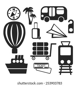 Set of universal travel web and mobile logo icons isolated on white. Vector symbols.