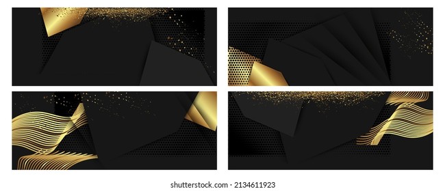 Conjunto de ilustración universal vectorial de año nuevo feliz o invitaciones de boda color oro y negro lugar para el texto bolas de navidad estrella de champán de vidrio flayer folleto