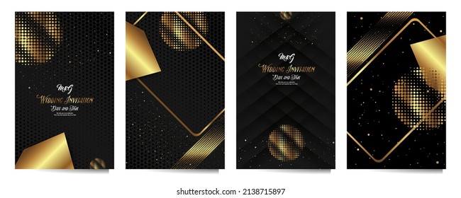 Establecer la versión universal de la base para una Boda o elementos de oro de Navidad puntos círculos y líneas diseño fondo negro color brillante abstracto dorado