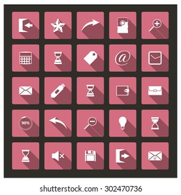 Set of universal web icons with long shadow, flat style, vector illustration.