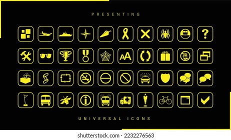 Set of Universal Web Icons with square shape boarder. Social media icons isolated transparent vector icons for business