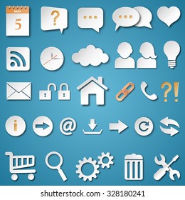 Set of universal web icons vector illustration with paper style.
Saved in EPS 10 file with effects and transparencies.
well organized and constructed for easy editing.