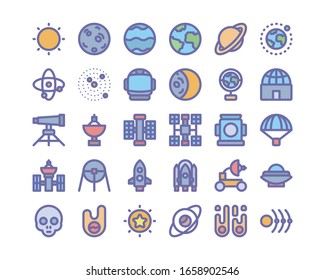 Set universe icon outline color style in isolated on white background. for your web site design, logo, app, UI. Vector graphics illustration and editable stroke. EPS 10.