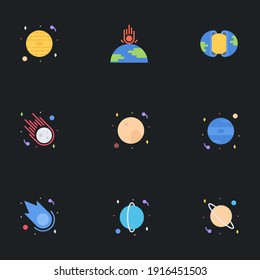 Set of Universe Infographics - Solar system, Planets comparison, Sun and Moon Facts, Space Junk made by man, Big Bang Theory, Galaxies Classification, Milky Way Rocket etc.