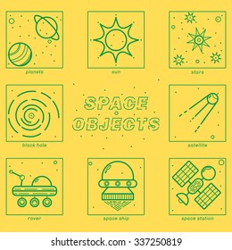 Set Of Universe Infographics - Solar System, Planets Comparison, Sun And Moon Facts, Space Junk Made By Man, Big Bang Theory, Galaxies Classification, Milky Way Description.