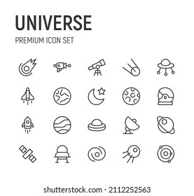 Set of universe line icons. Premium pack of signs in trendy style. Pixel perfect objects for UI, apps and web. 