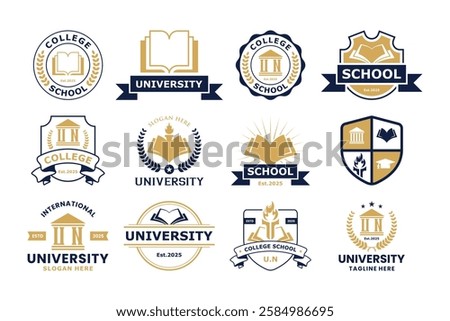 Set of University, Academy and School logo design badge. University emblem template.