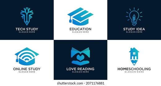 set of University, Academy, School,education and Course logo design template