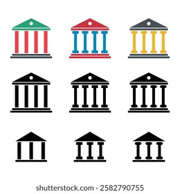 Set of university architecture icon, museum roman symbol, flat design vector illustration .