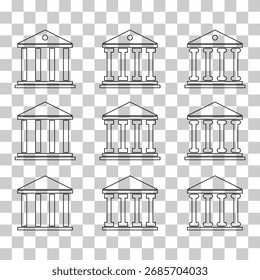 Set of university architecture icon, museum roman symbol, flat design vector illustration .
