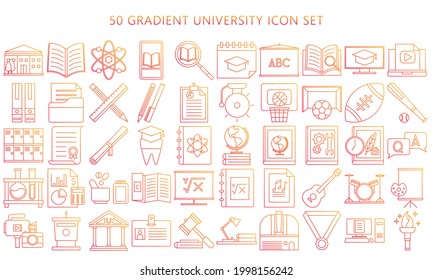 Set of university and college gradation thin lines icons. Contains Icons of any faculty, chemistry. physics, sports mathematics, economics, accounting and others. EPS 10 ready to convert to SVG svg
