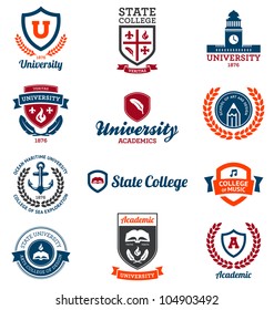 Set of university and college school crests and logo emblems