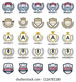 Set of university and college school crests and logo emblems