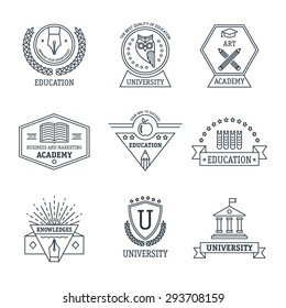 Set of university and college school crests and logo emblems. Vector vintage elements.