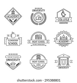 Set of university and college school crests and logo emblems. Vector vintage elements.