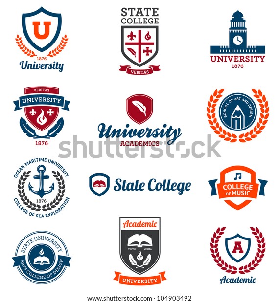 Set of university and college school crests and\
logo emblems