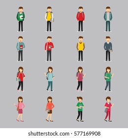 Set of University Students Character Design Vector.