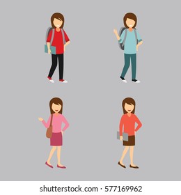 Set of University Students Character Design Vector.