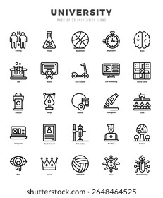 Conjunto de coleção de ícones lineares Universityl Icons.