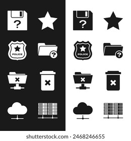 Set Unknown directory, Police badge, document, Star, FTP cancel operation and Trash icon. Vector