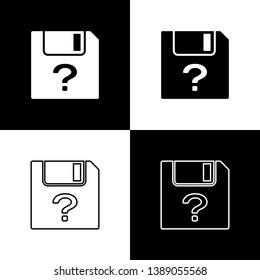 Set Unknown document icons isolated on black and white background. File with Question mark. Hold report, service and global search sign. Line, outline and linear icon. Vector Illustration