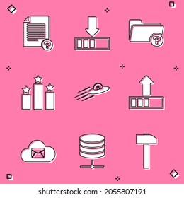 Set Unknown document, Loading, directory, Ranking star, UFO flying spaceship and alien and  icon. Vector