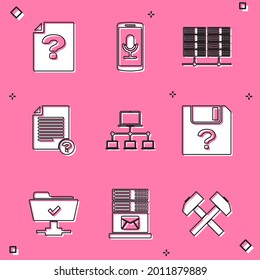 Set Unknown document, Mobile recording, Server, Data, Web Hosting, , Computer network and  icon. Vector