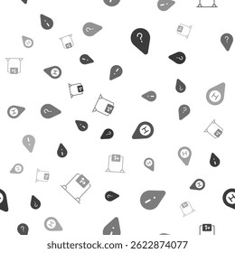 Set Unknown route point, Location with exclamation mark, Helicopter landing pad and Road traffic sign on seamless pattern. Vector