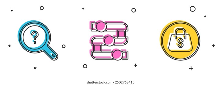 Set Unknown search, Graph, chart, diagram and Shopping bag with Sale icon. Vector